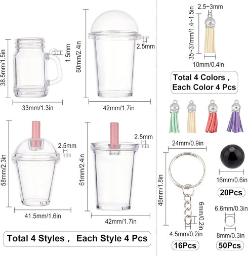 SUNNYCLUE 118Pcs Mini Cup Keychain making Kit Including Faux Suede Tassel Charms Milk Tea Cup Pendants Round Beads keyrings & Jump Rings Jewellery...
