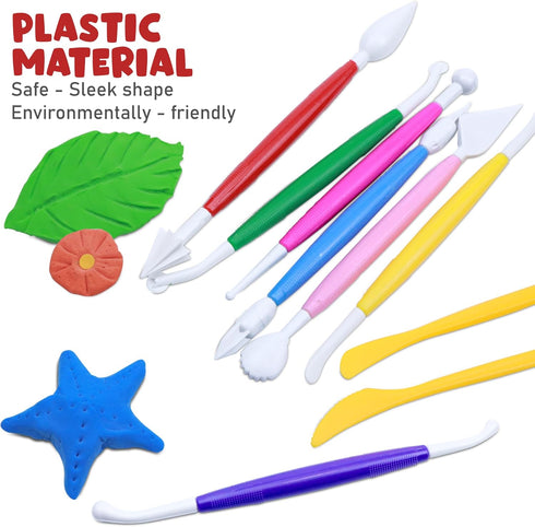 DUGATO Clay Sculpting Tools (17pc Set) - Double-Sided Plastic Modeling Kit for Polymer Clay, Pottery, Fondant & Cake Decorating - Art & Craft Supp...