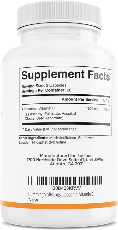 Liposomal Vitamin C 1600mg, High Absorption Vitamin C for Immune Support, Fat Soluble VIT C Antioxidant Supplement for Collagen Synthesis, Joint S...