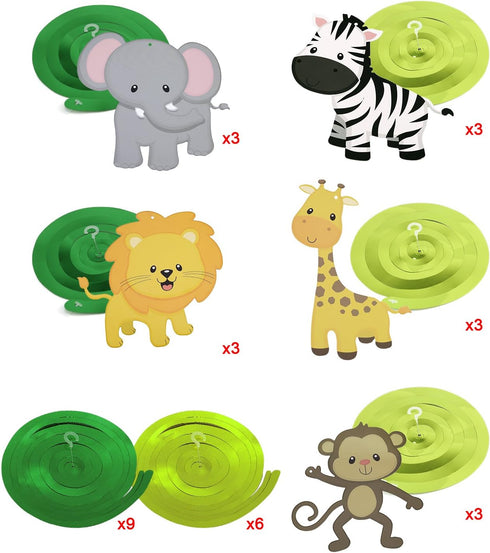 Konsait Jungle Animal Hanging Swirl Decoration(30Pack), Safari Theme Zoo Swirls Animals Birthday Party Spirals Home Ceiling Wall Decor for Woodlan...