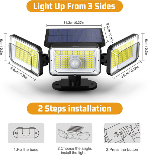 Upgraded Solar Lights Outdoor, 3 Modes 368LED Solar Security Lights Outdoor IP65 Waterproof Solar Motion Sensor Lights Outdoor Solar Wall Lights O...