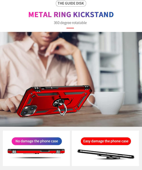 Military Grade Drop Impact for iPhone 14 Case 360 Metal Rotating Ring Kickstand Holder Armor Heavy Duty Shockproof Case for iPhone 14 Phone Case (...