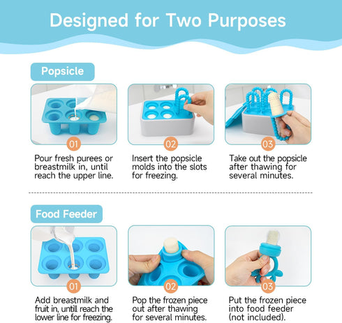 MORLIKE Baby Popsicle Molds Set, Homemade Breastmilk Popsicle Molds for Led Weaning, BPA Free Ice Pop Molds for Baby Teething Relief, Easy Release...