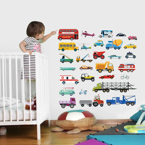 decalmile Cars Wall Stickers Transports Kids Room Wall Decor Peel and Stick Wall Decals for Boys Children's Room Nursery Bedroom Classroom...
