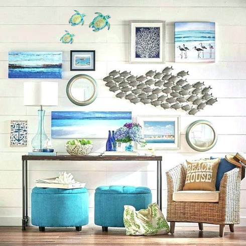 YOUIN Set of 3 Metal Sea Turtle Beach Theme Decor Wall Art Decorations for Indoor Outdoor Bathroom Garden...
