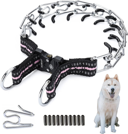 Prong Collar for Dogs Adjustable No Pull Dog Choke Pinch Training Collar with Comfortable Rubber Tip for Small Medium Large Dogs (Medium, Pink)...