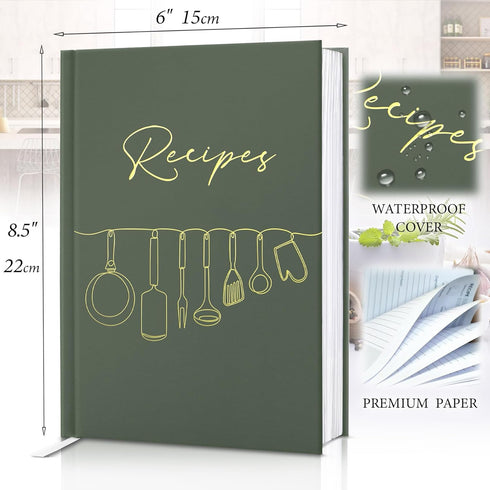 Perfect Blank Recipe Book with Waterproof Cover - 8.5''x6'', Holds 100 Recipes - The Recipe Notebook To Write In Your Own Recipes - Customizable C...