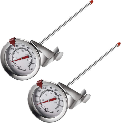 KT THERMO Deep Fry Thermometer with Instant Read,Dial Thermometer(2-Pack),12" Stainless Steel Stem Meat Cooking Thermometer,Best for Turkey,BBQ,Gr...