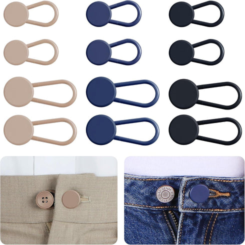 12PCS Button Extenders for Jeans, Pants Waist Button Extender for Women Men, 3 Colors Pant Waistband Expander, Pants Waist Extension 1-1.4 Inches...