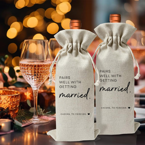 Wedding Or Engagement Gift Wine Bag For Couple Bride Groom Her Him Women, Wedding Or Engagement Party Decorations Favors, New Bride Gift Idea, Par...