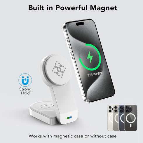 3 in 1 Wireless Charging Station Compatible with Apple Devices,Foldable Magnetic Wireless Charger for iPhone 15/14/13/12,Apple Watch Ultra 2/Ultra...