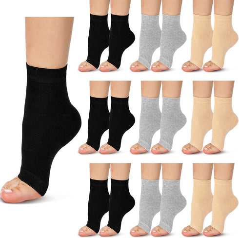 9 Pairs Toeless Socks for Women Cotton Pedicure Socks Flip Flop Open Toe Socks Women, Black Gray Pale Yellow, One Size...