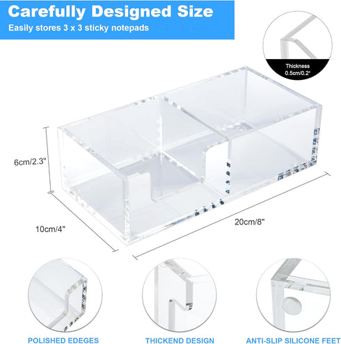 Sticky Note Holder 2in1 Clear Acrylic Memo Holder for Desk Organization Office Home Post Pop Note Dispenser for 3x3 Note Pad Holder 1 PCS(SNH02)...