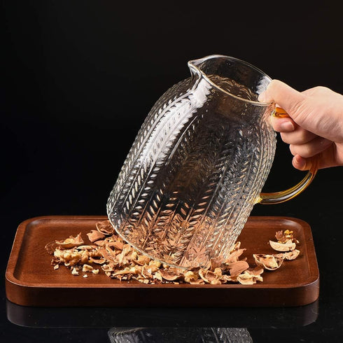The Glass Water Pitcher with Lid and Handle, Glass Tea Pitcher, Carafe, Teapot and Jug for Coffee, Juice, Ice Water and Flower Tea Suitable for Yo...