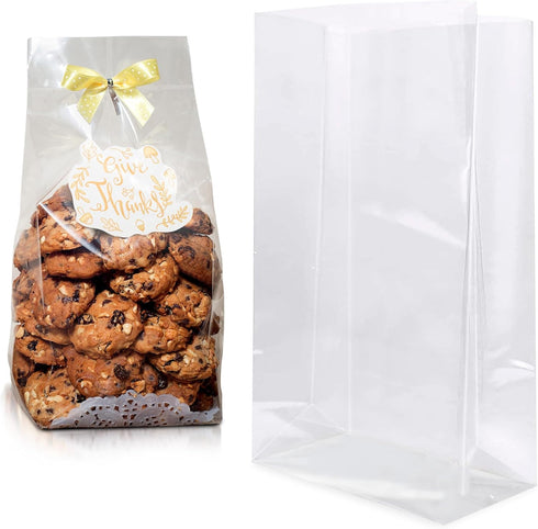 APQ Clear Gusseted Poly Bags, 4 x 2 x 10 Inch. Pack of 100 Gusseted Plastic Bags 1 Mil Thick for Favors with Open Top. Clear Plastic Bags for Pack...