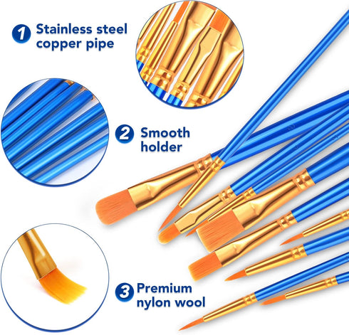 ESRICH Acrylic Paint Brushes Set,8Packs /80 Pcs, Nylon Brush Head, Suitable for Acrylic, Oil, Watercolor,Rock Body Face Nail Art,Perfect Suit of A...