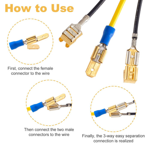 20 Pcs Piggyback Spade Connectors, 3 Way Adapter Dual Male to Single Female Unisulated Brass Quick Electrical Disconnect Connectors Piggyback Term...