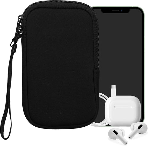 kwmobile Neoprene Phone Pouch Size M - 5.5" - Universal Cell Sleeve Mobile Bag with Zipper, Wrist Strap - Black...