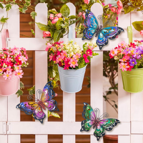 3 Pack Metal Butterfly Wall Art Outdoor Decor, Butterflies Spring Wall Sculpture Hanging Metal Wall Decorations for Garden, Patio, Fence, Yard, Li...