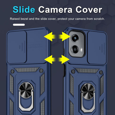for Motorola Moto G 5G 2024 Case Built in Slide Camera Lens Cover+Screen Protector+Finger Ring Holder Kickstand,Heavy Duty Shockproof Full Body Pr...