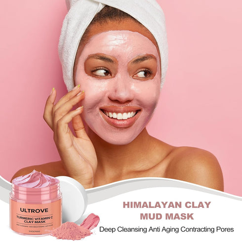 3 Pcs Clay Mask Set, Green Tea, Turmeric Vitamin C, Himalayan Clay Mask, Facial Skin Care Mask for Deep Cleansing, Soothing & Refining Pores(3.5oz...