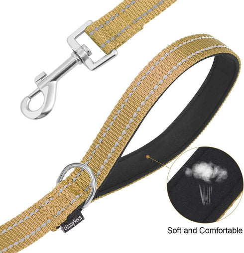 Reflective Nylon Dog Leash for Walking,Strong Dog Leash with Padded Handle for Medium and Large Dogs,4 FT,Camel...