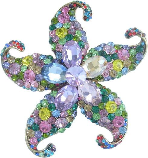 Sindary Charming 3.15" Austrian Crystal Starfish Brooch Pin Pendant BZ4824 (Gold-Tone Multicolor)...