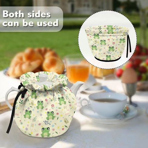 Cartoon Frog Tea Pot Cozies with Adjustable Drawstring Tea Kettle Cover for Most Breakfast Pots Dustproof Teapot Cover for Home Kitchen Decorative...