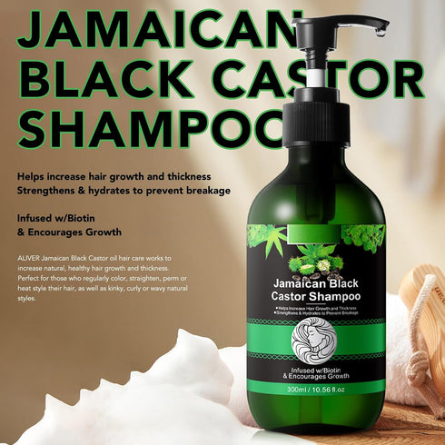 Jamaican Black Castor Oil Shampoo and Black Castor Oil Set, 10.56 fl.oz Strengthen and Restore Shampoo for Damaged Hair + 100% Pure Cold Pressed C...