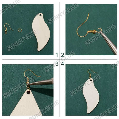 SUNNYCLUE 300Pcs 5 Shapes Unfinished Wooden Earrings Blanks Kit Unfinished Wood Large Charms Pendants Blank with Hole with 100Pcs Earring Hooks 10...