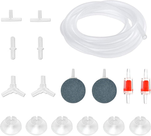 15 Feet Airline Tubing Standard Aquarium Air Pump Accessories with Air Stone Disc, Check Valves, Suction Cups and Connectors for Nano Air Pumps Sm...