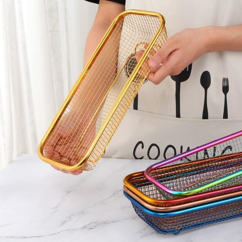 Kitchen Drawer Organizer, BuyGo Stainless Steel Storage Container Gold Metal Cabinet Storage Basket for Holding Silverware Kitchen Utensil, Pack o...