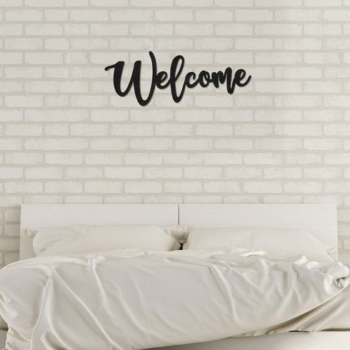Jetec Wood Cutout Welcome Sign Welcome Wall Decor Word Wood Art Sign for Front Door Rustic Home Gallery Wall Decorations 15.7 x 6 Inches(Black)...