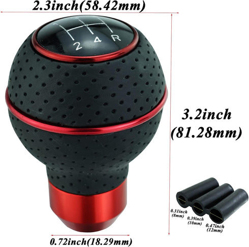 Abfer 5 Speed Shift Knobs Leather Shifter Knob Car Gear Shifting Lever Extension Fit Most Automatic Manual Vehicle (Red Line)...