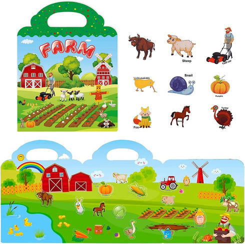 Reusable Sticker Book for Kids, Farm Stickers Educational Learning Toys Travel Stickers Activity Books for Toddler Girls Boys Age 3+ Birthday Gift...