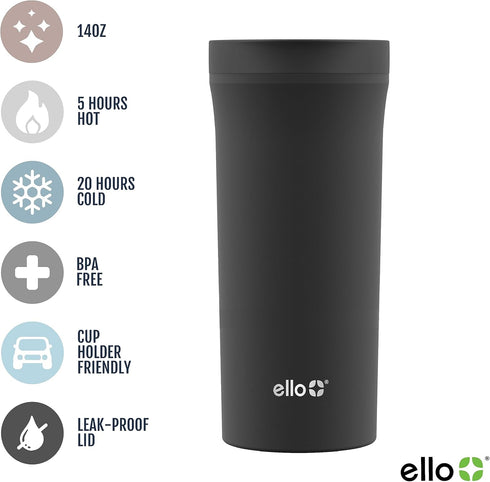 Ello Arabica 14oz Vacuum Insulated Stainless Steel Powder Coat Travel Mug with Leak-Proof Slider Lid, Keeps Hot for 5 Hours, Perfect for Coffee or...