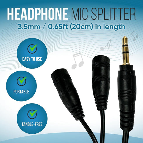 Headphone Splitter 3.5mm Aux Splitter 2 Female to 1 Male Audio Y Splitter Stereo Dual Headphone Adapter Compatible with Laptops PC Tablet TV Smart...