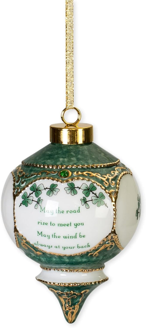 CBE Irish Blessing May The Road Rise to Meet You Shamrock Jewel Victorian 4.5 in. Ball Christmas Ornament...