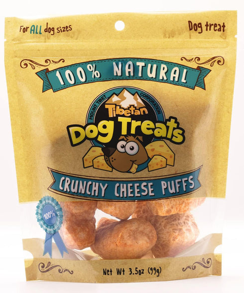 Tibetan Crunchy Cheese Puffs - Yak Dog Chew Puffs - All Natural - Healthy Reward and Training Treats for Dogs, (3.5oz Bag)...