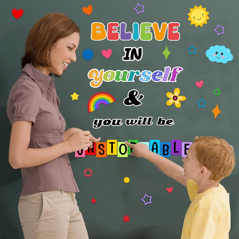 BELIEVE in YOURSELF Classroom Bulletin Board Decoration Set Motivational Cutouts Bulletin Board Wall Door Decor for Kindergarten Preschool Element...