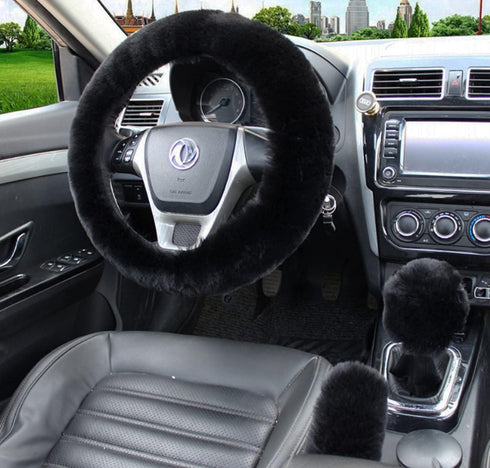 Dotesy 4 Pcs/Set Fluffy Faux Wool Car Steering Wheel Cover & Furry Auto Center Console Cover & Gear Shift Knob Cover & Handbrake Cover Universal W...