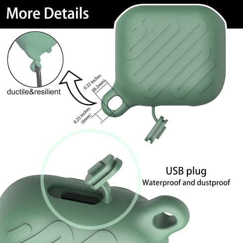 Waterproof Case for Airpods 3,Unibody Design,Soft Silicone Protective Case,Wireless Charging,LED Visible,with Keychain(Green&Night Glow)...