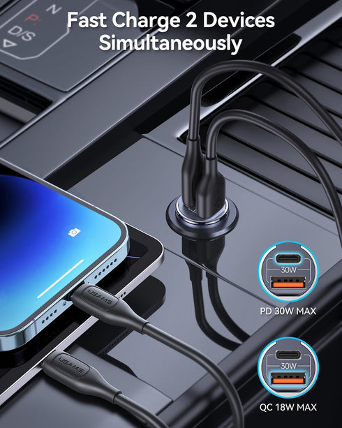 USB C Car Charger, 48W Cigarette Lighter USB Charger, Fast Charging Car Charger with PD & QC 3.0, Car Phone Charger for iPhone 15 Series, Galaxy S...