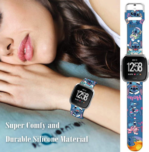 Stitch Holiday Pink Couple Bands Compatible with Fitbit Versa 2/Versa/Versa Lite/Versa SE Band Fancy Soft Sport Silicone Cartoon Holiday Strap Men...
