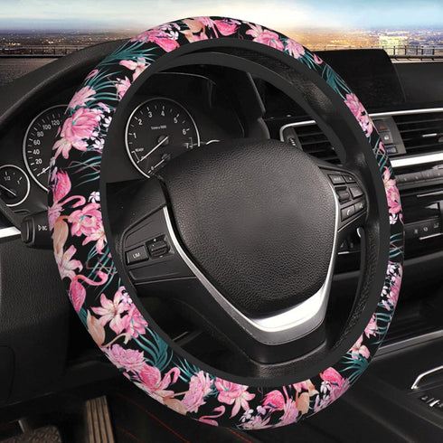 Tropical Flamingo Steering Wheel Cover Non-Slip Auto Steering Wheel Protector Car Accessories Universal Fit 15 Inches for Men Women...