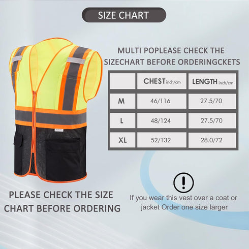 High Visibility Reflective Safety Vest with Zipper and Pockets (Yellow & Black),Medium...