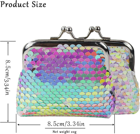 FuninCrea Coin Purse 2 Pieces, Nylon Coin Purses for Women and Girls, Colorful and Double Sided Sequin Coin Wallet, Mini Purse with Kiss Lock for ...