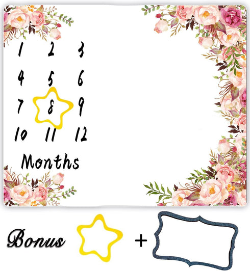 Milestone Blanket,Baby Milestone Blanket Girl Boy,Floral Print Large Baby Blankets for Girls and Boys Newborn Photography Premium Fleece Baby Mont...