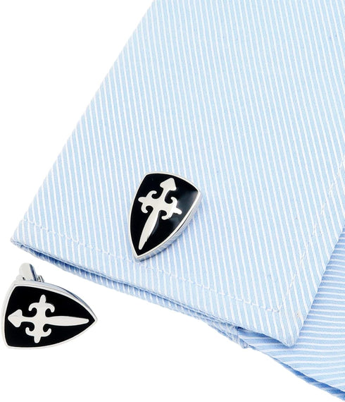 Crusader Battle Shield Cufflinks for Men Black Tone Men's Cuff Link Set for Wedding Shirt Party Business Birthday Anniversary Dress...