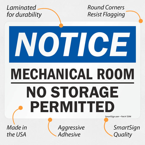 SmartSign - U9-2250-ND_5x7 "Notice - Mechanical Room, No Storage Permitted" Label | 5" x 7" Laminated Vinyl...